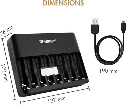 Tenergy TN477U 8-Bay Fast Charger for NiMH/NiCD AA AAA Rechargeable Batteries with 8pcs AA and 8pcs AAA Premium Pro Rechargeable Batteries