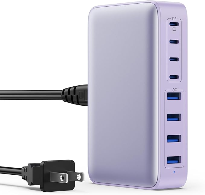USB C Charger 200W USB C Charger Block GaN III 8-Port Fast Charging Station PD 65W Laptop Charger Adapter Compatible with MacBook Pro/Air,DELL,HP Surface,iPhone 15/14/13,Galaxy S23/22 (Purple)
