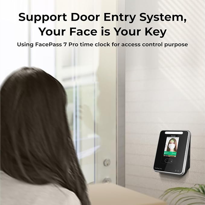 ANVIZ Time Clocks for Employees Small Business - Forever Free Cloud Software - FacePass 7 Pro Biometric Clock in and Out Machine - Support Door Access - Face + RFID + Pin Punching, FacePass 7 Pro