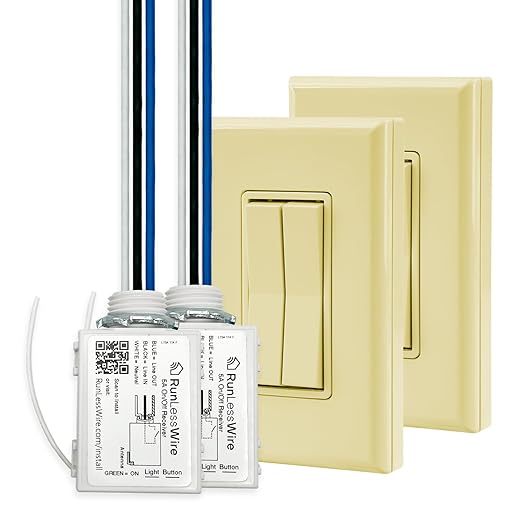 RunLessWire 3-Way Fan & Light Battery-Free DIY Kinetic Wireless Light Switch Kit for Bathrooms & Ceiling Fans: 2 Dual Remote Switches, Both Control 2 5A On/Off Receivers Separately – Ivory