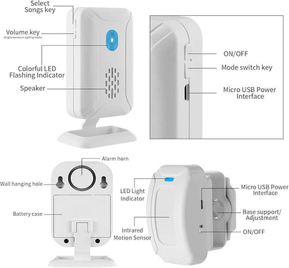 KCMYTONER Wireless Motion Sensor Door Chime, Entry Alert Chime for Business, Door Alarm,112LB Loud, Adjustable Volume and light brightness, for Home, Warehouse, Villa Security(3Sensors& 2Receiver)