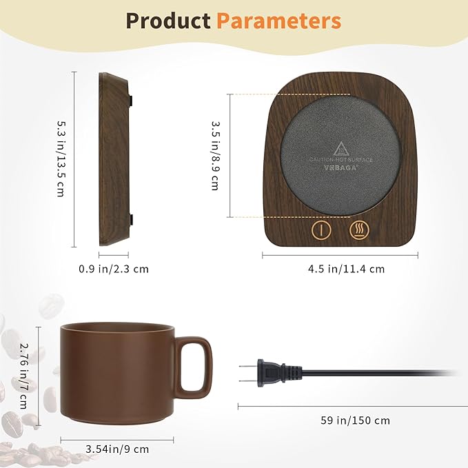 VOBAGA Coffee Mug Warmer & Mug Set, Coffee Cup Warmer with Auto Shut Off & 3 Temperature Settings for Desk Home Office, Coffee Warmer for Cocoa Milk Candles, Christmas Birthday Gifts for Women and Men