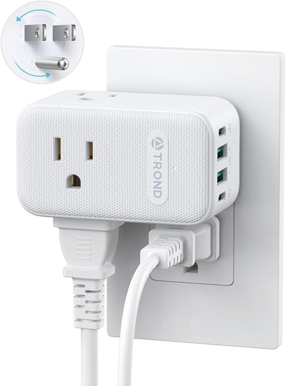 TROND Outlet Extender with 360 Rotating Plug, 3 AC Outlet Splitter with 2 PD 20W USB C Charger, USB Wall Plug Adapter, A Small Charging Station for Kitchen Bathroom Cruise Ship Travel Essentials