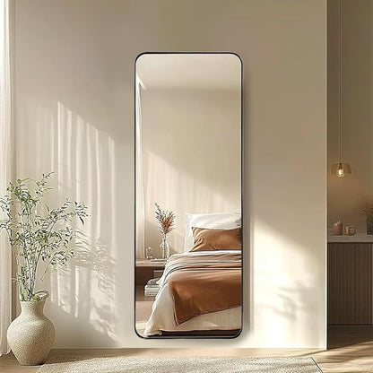 ANDY STAR 18" x 48" Full Length Wall Mirror, Large Polished Chrome Mirror for Bathroom, Rounded Corner Rectangle Body for Floor and Leaning