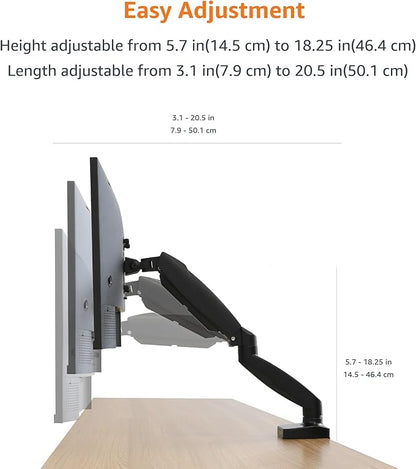 Amazon Basics Gas Spring Single Computer Monitor Arm Mount, Adjustable, Holds up to 27" Monitors, Black