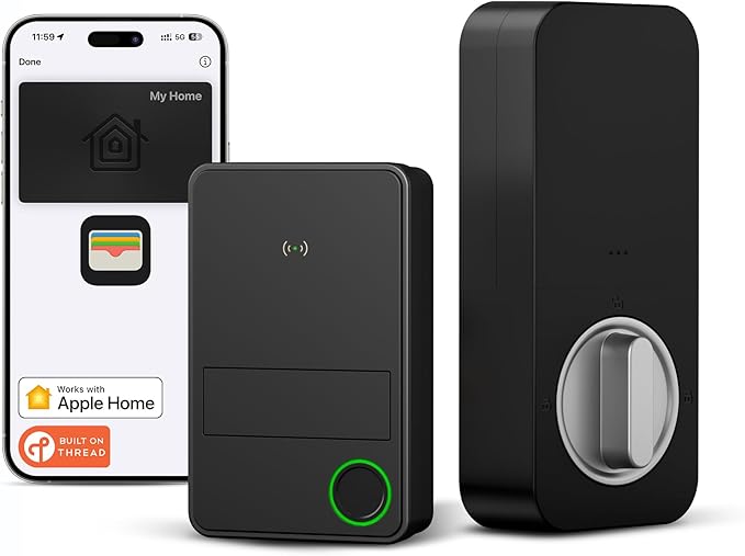 X3 Apple Home Key Door Lock Deadbolt, iOS ONLY, Smart Keyless Entry Door Lock with Fingerprint, Works with HomeKit Over Thread (Border Router), Voice/App/Remote Control, IP65 Weatherproof, Black