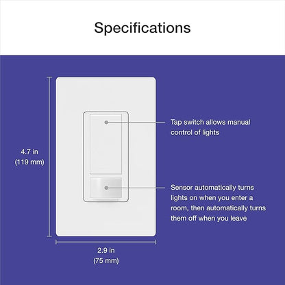 Lutron Maestro Motion Sensor Light Switch Indoor for Bathroom, Garage, Laundry Room, Any Bulbs, Occupancy Vacancy Sensor, Single-Pole, MS-OPS2-GR, Gray