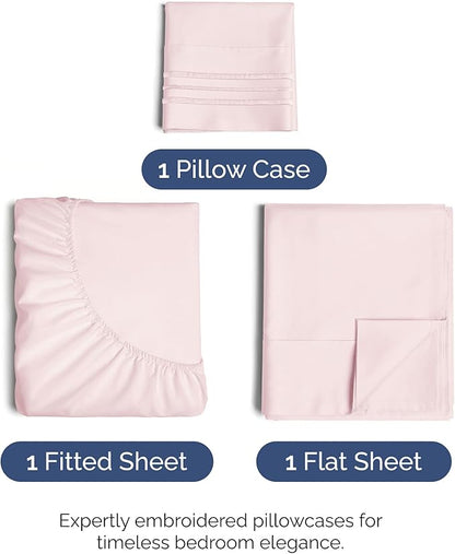 Twin Size 3 Piece Sheet Set - Comfy Breathable & Cooling Bed Sheets Set - Hotel Luxury Bedding for Women, Men, Kids, Teens, Boys & Girls - Deep Pockets, Soft, Wrinkle Free - Oeko-Tex - Lavender Pink