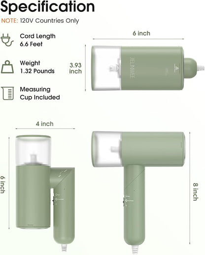 Handheld Steamer for Clothes, 1200W Foldable Travel Steamer, 20 Sec Preheat Garments Wrinkle Remover, 120V Portable Hand Iron with 150ml Water Tank, Clothes Steamer for Home Travel-Green