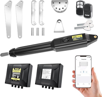 TOPENS XD851 Smart Gate Opener for Heavy Duty Single Swing Gates Up to 18ft, Automatic Gate Opener with App Control AC Powered Remote Control Kit Solar Compatible