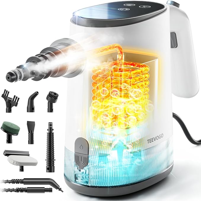 TEEVOGO Pressurized Steam Cleaner, 15s Instant Heat Handheld Steam Cleaner, Upgrade 650ML Tank, Lightweight Portable Steamer for Cleaning Home, Kitchen, Grout, Floor, Window, Car, Bathroom and Clothes