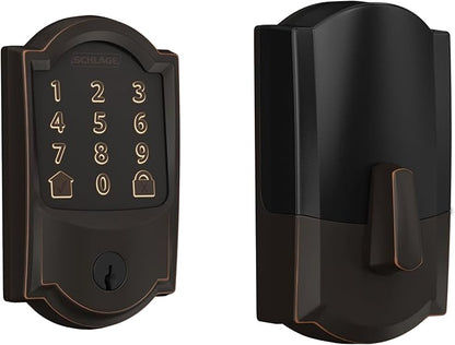 Schlage Encode Smart WiFi Deadbolt Lock for Front Door - Keyless Entry with App or Touchscreen - Works with Alexa, Hey Google, & Airbnb - Create Codes for Guests - Aged Bronze