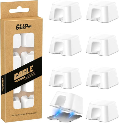 Viaky 8 Pack Magnetic Cable Clips, Large Size Under Desk Cable Management, Workspace Charger Organizer,Cord Holder with Adhesive Metal Disc, Office Desk Accessories for Nightstand Car Wall (White)