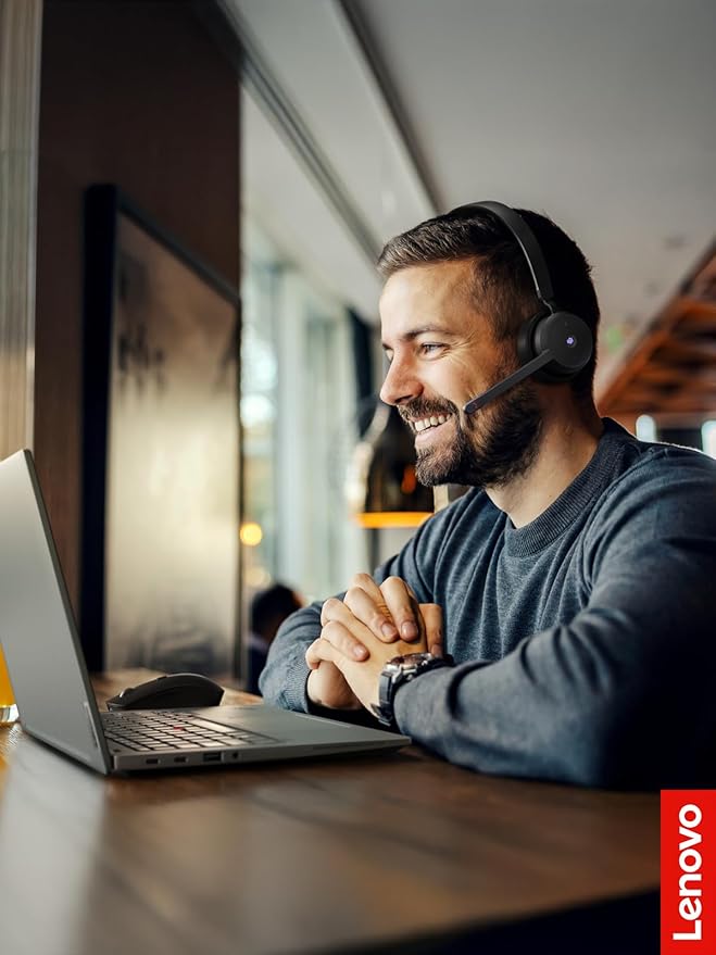 Lenovo Wireless VoIP Headset Teams Certified, Noise-Canceling Mic, Bluetooth 5.3 Multipoint, USB-A Receiver, 31-Hour Talk & 60-Hour Playback, Lightweight Over-Ear Design, Replaceable Earcups