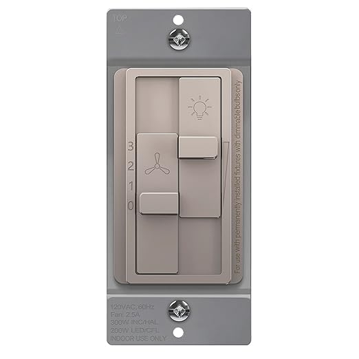 TOPGREENER Kalide Combo Dimmer Switch with 3-Speed Fan Control, Light and Fan Combination Switch, Single Pole, 2.5A, 200W LED/CFL, Neutral Wire Not Required, TGDSFS3-NK, Nickel