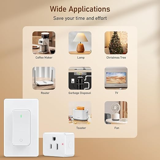Thinkbee Remote Control Outlet Plug, 15A /1500W 600ft RF Range Wireless Light Switch Kit, Expandable Remote Outlet Switch for Lamp Fan Household Appliances, 80-275V with Anti-Surge 4000V