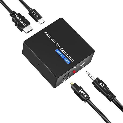 HDMI ARC to Optical Converter, 192KHz ARC to Optical Analog 3.5mm Audio Extractor Adapter HDMI ARC to RCA Audio Converter Splitter for TV to Sound System Speaker Amplifier