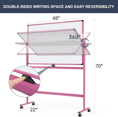 Rolling Whiteboard, 48x32 Inches Dry Erase Board with Stand, Large Mobile Whiteboard on Wheels, Standing White Board for Office, School, Home, Magnetic Double Sided White Board with Paper Pad