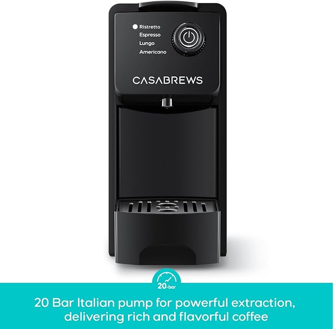 CASABREWS CM7036E Espresso Machine for Nespresso Original Pods, 20 Bar Compact Capsule Coffee Machine with 21 oz Removable Water Tank and 4 Brewing Modes, Mini Espresso Maker for Home or Office, Black