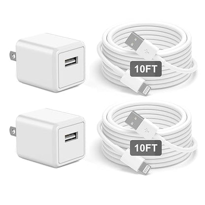 iPhone Charger, [Apple MFi Certified] 2 Pack 10ft iPhone Charger Data Sync Transfer Lightning Cable with Travel USB Wall ChargerBlock Compatible with iPhone13/12/11 Pro/SE/XS/X/XR/8/7/iPad/AirPods