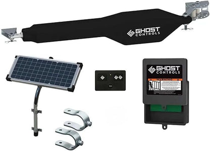 GC GHOST CONTROLS Solar Heavy-Duty Automatic Gate Opener Kit for Driveway Swing Gates with Long-Range Solar Gate Opener Remote - Model TSS1XP