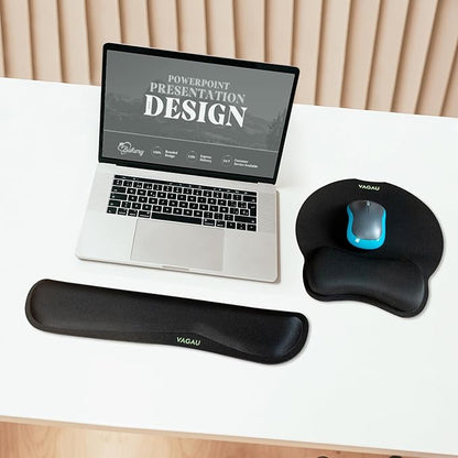 VAGAU Premium Keyboard Wrist Rest and Mouse Pad Wrist Support, Ergonomic Memory Foam Set for Office, Laptop, Mac, Computer and Gaming, Comfortable Typing &Wrist Pain Relief (2 Pack)