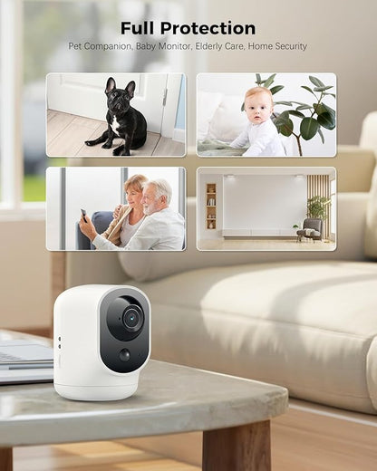 COCOCAM 2K Indoor Pan/Tilt Security Camera with 5200mAh Battery, WiFi Camera,Wireless for Baby Monitor/Pet/Home Security, AI Recognition, PIR Human Detection, 2.4G WiFi (White)
