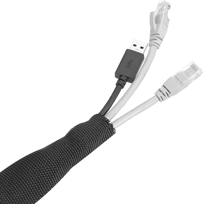 MECCANIXITY Braided Cable Sleeves Heat Shrinkable Fabric Sleeving, 1" 3ft Black 2:1 Ratio Heat Shrinkable Cord Protector for Harness Cable, Network Cable Protection, Cable Management