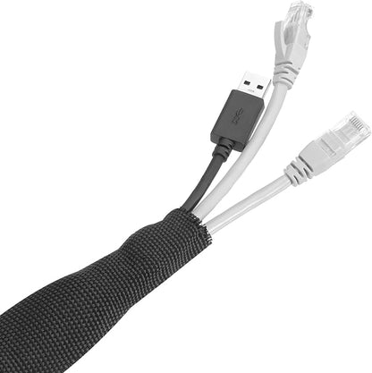 MECCANIXITY Braided Cable Sleeves Heat Shrinkable Fabric Sleeving, 1" 3ft Black 2:1 Ratio Heat Shrinkable Cord Protector for Harness Cable, Network Cable Protection, Cable Management