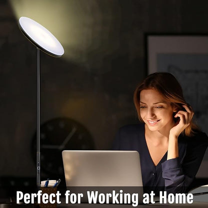 JOOFO Floor Lamp,30W/2400LM Sky LED Modern Torchiere 3 Color Temperatures Super Bright Floor Lamps-Tall Standing Pole Light with Remote & Touch Control for Living Room,Bed Room,Office (Black-Gold)
