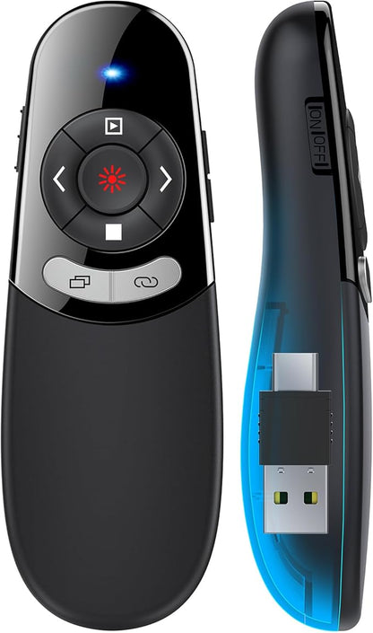 2 in 1 Type C USB Presentation Clicker，Wireless Presenter Remote PowerPoint Clicker for Computer Presentations with Volume Control,Slide Advancer for Mac Laptop