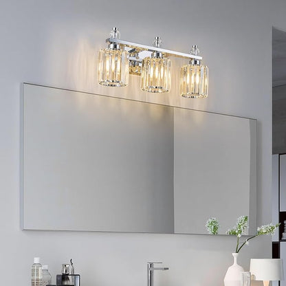 FDPBY Bathroom Vanity Lights 3-Light Chrome Modern Crystal Vanity Light Fixtures Over Mirror Crystal Bathroom Vanity Lighting Fixtures