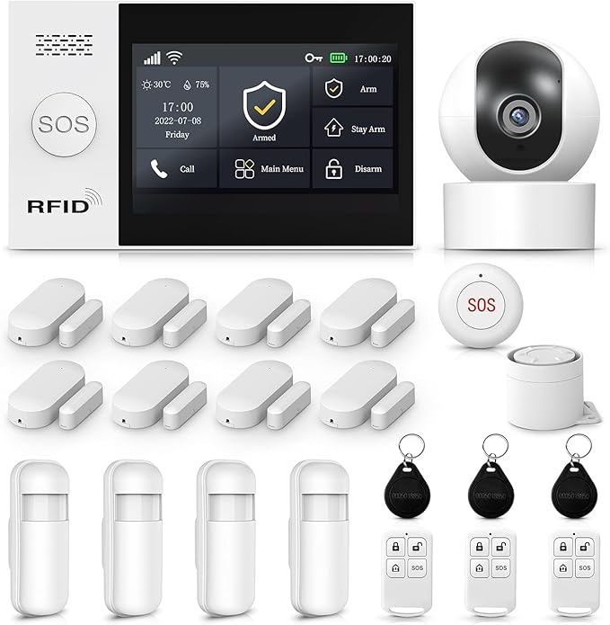 PGST WiFi Alarm System with 5MP HD Security Camera,Wireless Home Security System with Door Alarm Sensor,Motion Detector,The Older SOS Button,Tuya APP Instant Alerts for Villa,Apartment,Kids Safety