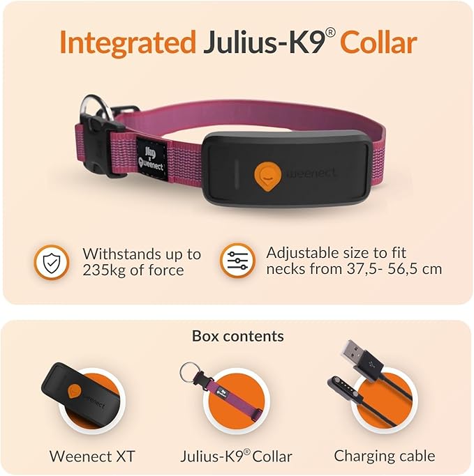 Weenect Dog XT - New GPS Collar for Dogs | XL Antenna | Waterproof | Ultra-Durable Integrated Julius-K9 Collar | Subscription Required
