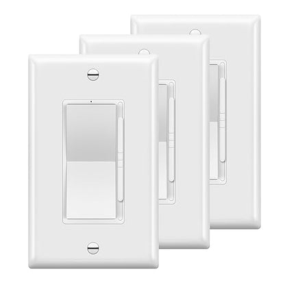 TOPGREENER Dimmer Light Switch, LED Slide Dimmer Switch,for 300W Dimmable LED/CFL Lights and 600W INC/HAL Bulbs, Single Pole/3-Way, Wall Plate Included, UL Listed, White, 3 Pack