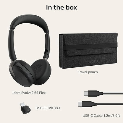 Jabra Evolve2 65 Flex Wireless Stereo Headset - Bluetooth, Noise-Cancelling ClearVoice Technology & Hybrid ANC - Works with All Leading UC Platforms Such As Zoom & Google Meet - Black