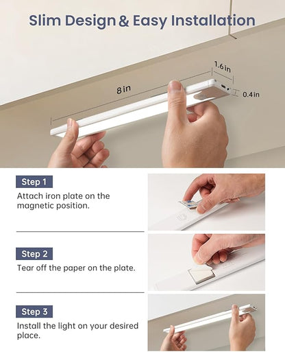 Pak 16 Inch Under Counter Cabinet Lighting, 83 LED Battery Operated Motion Sensor Light, Dimmable Closet Lights, USB Rechargeable, Wireless Magnetic Under Counter Light for Kitchen, Bathroom, 2 Packs