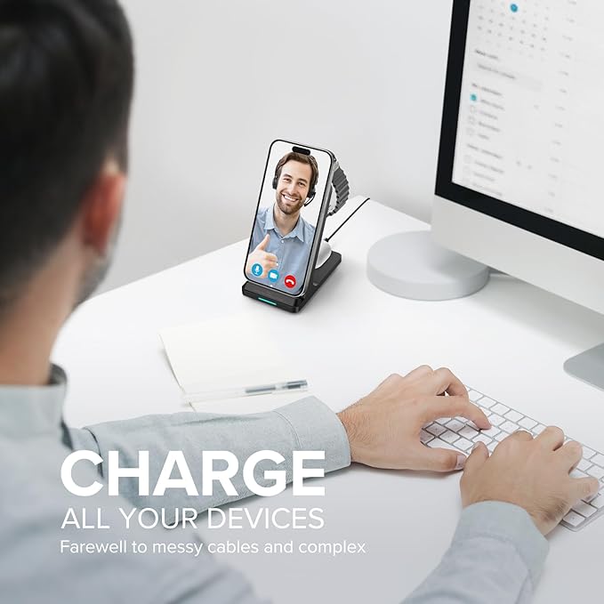 Wireless Charging Station, 3 in 1 Fast Wireless Charger Stand for Multiple Devices Apple Watch Ultra Series 11 10 9 8 7 6 SE 5 4 3 2, iPhone 17 16 15 14 13 12 11 Pro Max/Plus/Air/X/XS/XR, Airpods Pro