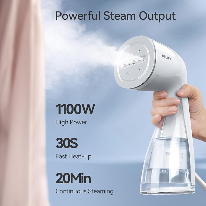 HiLIFE Upgraded Steamer for Clothes, Handheld Portable Design, 1100W Powerful Steam, 300ml Larger Tank & No Leak Design, 30S Fast Heat-up, Quick Wrinkle Remover, Compact Size for Travel, ONLY 120V