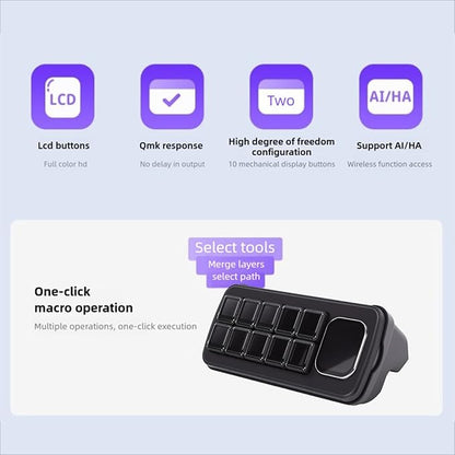 Yunseity AI Voice Control Panel, 10 LCD Mechanical Buttons with 2.01 Inch Auxiliary Screen, Support for Wins for OS X with Dynamic Theme Editor, for Smart Home Automation (White)