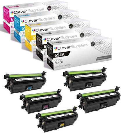 CS Replacement Toner Cartridge Compatible with HP 654X / 654A CF330X Black CF331A Cyan CF333A Magenta CF332A Yellow Color Enterprise M651dn M651n M651xh M680dn M680f 5 Color Set