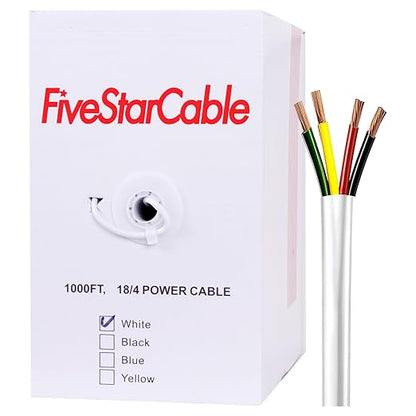 FiveStarCable 18/4 Gauge Low Voltage 4 Conductors Stranded Cable Wire - 1000 ft, 18 AWG, PVC Jacket - for Security Systems, Alarm, Audio, Control, Intercom, and Speaker Applications (White, 18-4)