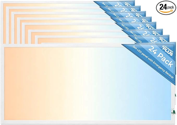 2X4 LED Flat Panel Light with Emergency Battery Backup, 50W 3000K/4000K/5000K, 0-10V Dimmable, 6500 Lumens, LED Drop Ceiling Lights, 100-277V, DLC UL Listed, Ultra Thin Back-Lit (24 Pack)