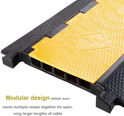 Reliancer 5 Channel Rubber Cable Protector Ramp Traffic Speed Bump 18000lbs Capacity Heavy Duty Cable Protective Cover Ramp Driveway Hose Cord Track Protector Wires Concealer w/Flip-Open Top Cover