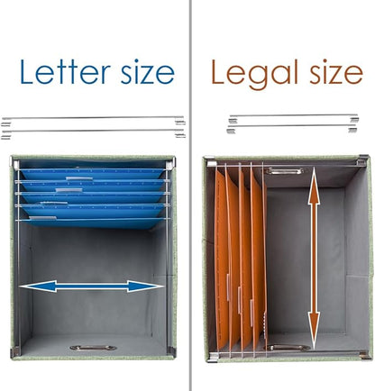 PRANDOM File Organizer Box - Set of 4 Collapsible Decorative Linen Filing Storage Hanging File Folders with Lids Office Cabinet Letter/Legal Size Green 17.1x14x11.1 inch
