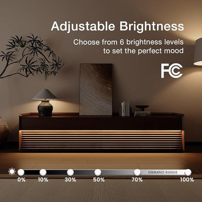 POVISON Fully-Assembled Mid Century Modern TV Stand, 78.74" Wood Media Console with Adjustable LED Light, Entertainment Center with Storage for Living Room