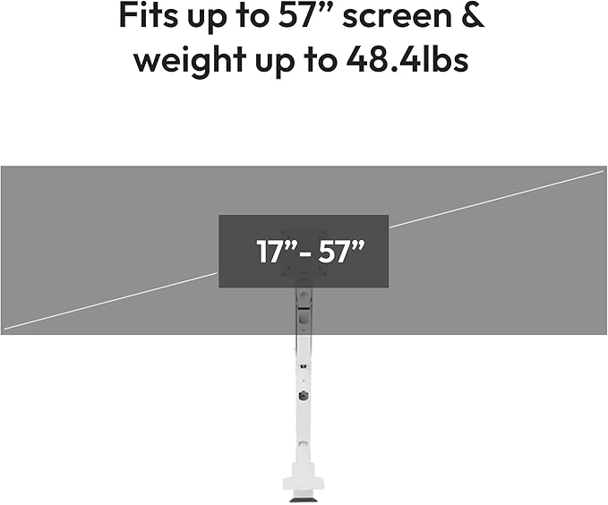 Pixio PS2S Titan White Ultrawide Mega Heavy-Duty Premium Single Monitor Arm Stand fits up to 57 inch Monitors Holds up to 59.4lbs VESA Compatible Integrated Cable Management