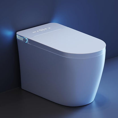 Smart Toilet with Bidet Built in, Bidet Toilet with Heated Seat and Night Light,Warm Water Wash&Dry, Modern Tankless Toilet for Bathroom, One Piece Toilets with Soft Close, Foot Sensor, Auto Lid&Seat