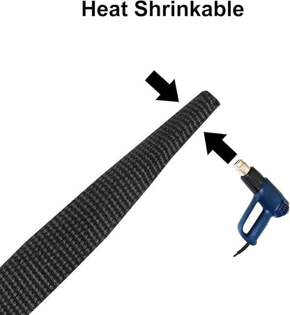 MECCANIXITY Braided Cable Sleeves Heat Shrinkable Fabric Sleeving, 1/4" 33ft Black 2:1 Ratio Heat Shrinkable Cord Protector for Harness Cable, Network Cable Protection, Cable Management