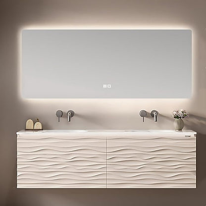 52IN Bathroom Vanity - Smart Defogging Mirror Cabinet | Waterproofing Technology & Wave Shaped Door Panel, Floating Bathroom Vanities with Large Storage Space (Mirror)